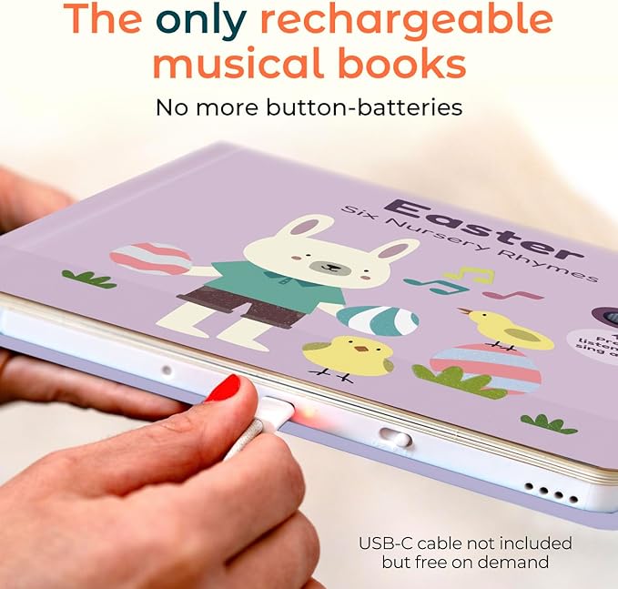 Cali's Books Easter Nursery Rhymes Musical Book - Easter Basket Stuffers for Toddlers, Baby Easter Basket Stuffers, Easter Gifts for Toddlers, Rechargeable Musical Books for Toddlers 1-3