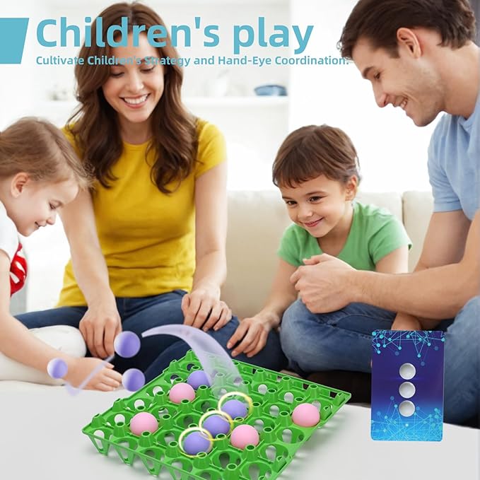 Bounce Ball Fun Party Game - 4 in a Row Games with 60 Balls & Cards - Indoor Outdoor Carnival Party Toys for Kids, Adults, Teens, Families, Game Night. 2-12 Players