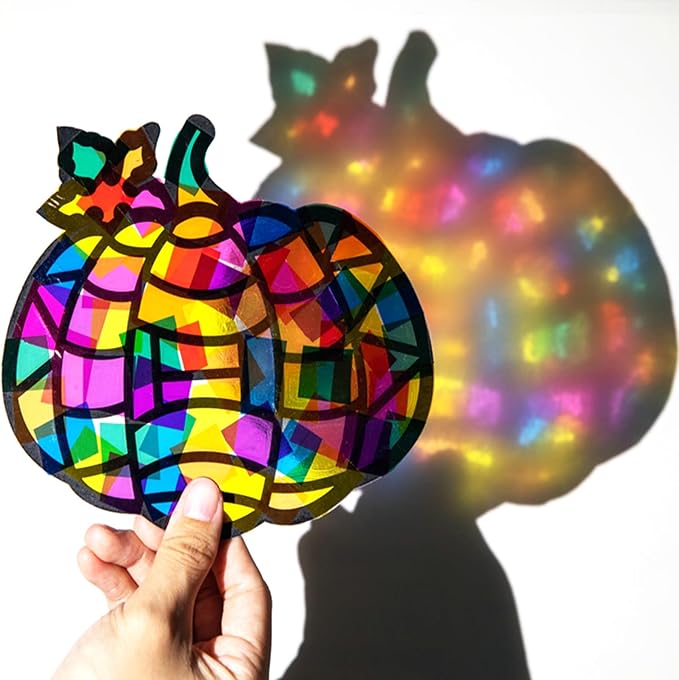 EggSun 36 Sets Fall Halloween Pumpkin Suncatchers Craft for Kids Ornaments Stained Glass Window Arts and Crafts Kit for Thanksgiving Classroom Holiday Projects Home Party Favors Decorations Age 4 8 12