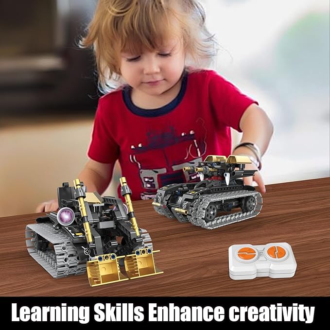STEM Building Toys for Kids，5-in-1 Remote & App Controlled Construction Robot/Jet fighter/Tank/Speedboat/Bulldozer，RC Car 332 Pcs Educational Learning Building Blocks for Boys Girls Age 6-12+ Year Old