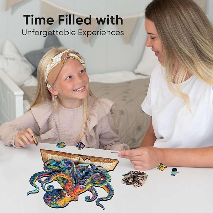 Wooden Puzzles for Adults, Octopus Book Jigsaw Puzzles 200 Pieces, Unique Shape Animal Adult Puzzles, Irregular Wood Best Gift for Adults Family Game(11.4 * 10.9 in)