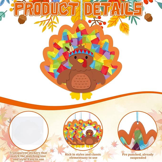 24 Sets Thanksgiving Turkey Crafts Kit DIY Tissue Paper Sign Crafts for Back to School Fall Harvest Thanksgiving Religious Christian Party Fun Home Actives