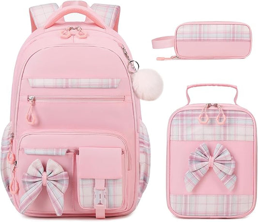 Backpack for Girls, 3PCS Girls Backpack for School with Lunch Bag Pencil Case, Cute Kids Teens Bookbag for Kindergarten Elementary Preschool Middle School