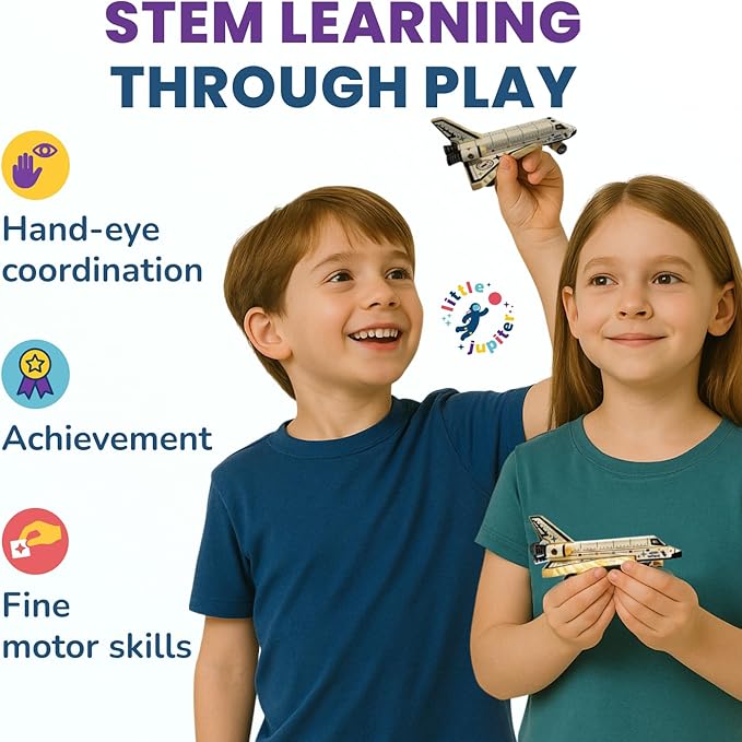 DIY Build Your Own Space Shuttle Toy Model - Wooden Kit w/Stickers - Kids Wood Building Kit for Boys & Girls - Toy Spaceship Stem Toys for Ages 4-10 - Wood Crafts for Kids - STEM Woodworking Kits