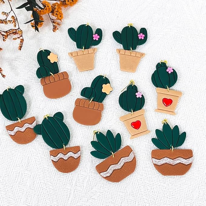 Cactus Polymer Clay Cutters – 10 Pcs Plant and Pot Clay Cutters Set for Earrings and DIY Crafts, Polymer Clay Tools for Jewelry Making