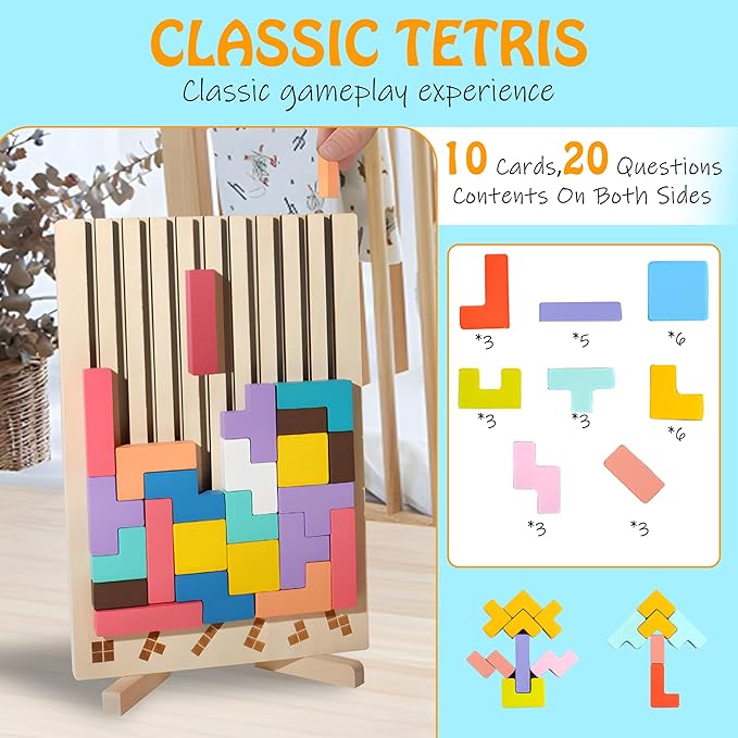 Wooden Stacking Puzzle Colorful 3D Versatile Russian Blocks for Toddlers 3-6 Years,Brain Teasers Toy Board Game Toys, Montessori Toys for 3 4 5 Year Old,Christmas Birthday Gift for Boys and Girls