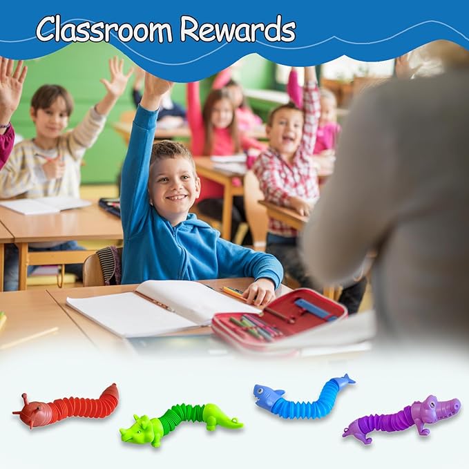 Pop Tubes Fidget Toys 24 Pcs,Party Favors Supplies Birthday Gifts for Kids Adults,Easter Basket Goodie Bags Stuffers,Sensory Toys for Anxiety ADHD Stress Relief,Treasure Box Toys Classroom Prizes