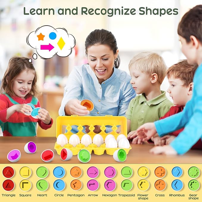 CPSYUB Matching Eggs Toys Color & Shape Recognition Sorter Puzzle, Montessori Toys for Baby Easter Travel Bingo Game, Sensory Early Learning Fine Motor Skills for Year Old Kids