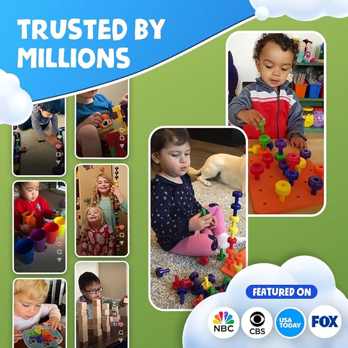 Skoolzy Peg Board Set - Montessori Toys for 2 Year Old - 33 Pc Plastic Peg Board for Kids - Occupational Therapy Toys with Pegs, Dice, Lacing String & Storage Bag