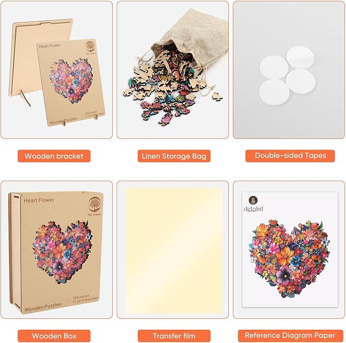 Puzzles for Adults Heart Flower Wooden Puzzles, 200 Pieces Unique Shaped Jigsaw Puzzles, Birthday Gifts for Mom Adults and Kids, Fun Challenge Family Game 11.2'' x 10.8'' Medium Size