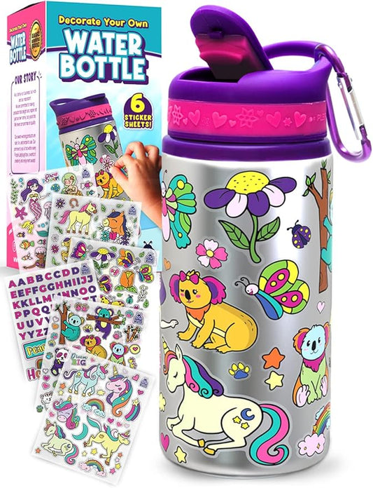 PURPLE LADYBUG Decorate Your Own Water Bottle Kit - Gifts for Girls Ages 4-8 Years Old Birthday, Little Girl Gifts, Kids Water Bottle for School, Christmas Gift for Girls