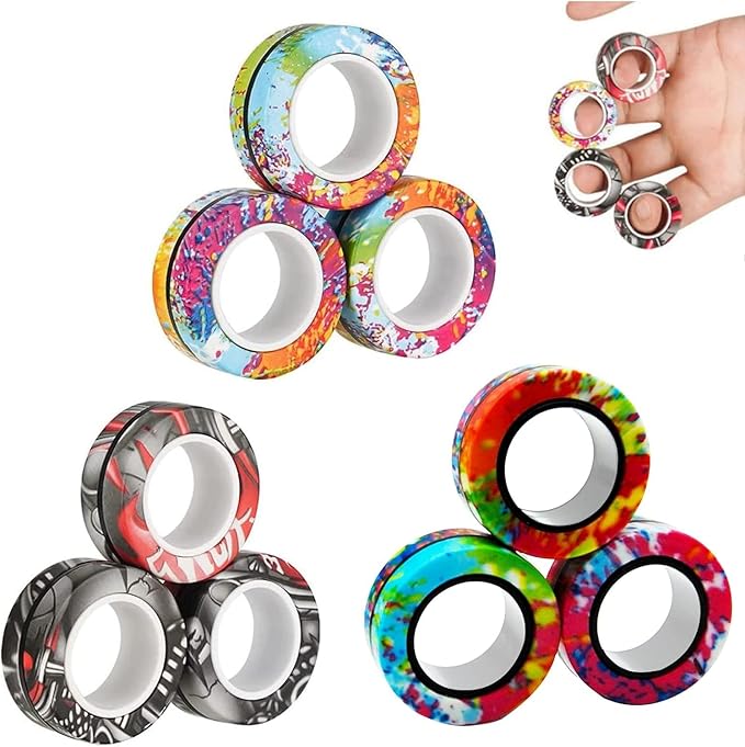 12Pcs Magnetic Rings Fidget Toys Spinner Set Easter Basket Stuffers,Finger Magnet Rings Endless Hours of Fun ADHD Stress Relief Fidget Spinner for Relieve Anxiety Birthday for Adults Teens Kids