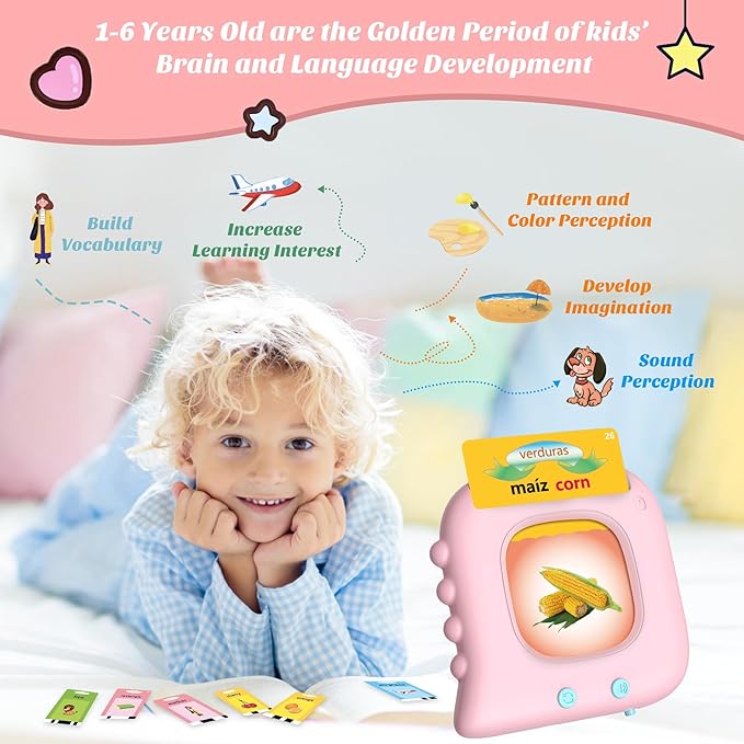Bilingual Spanish Talking Flash Cards for Toddlers 1-3, Pocket Speech Learning Toys with 224 Sight Words, Toddler Toys for Ages 1 2 3 4 5 Years Old Autism Sensory Montessori Gift