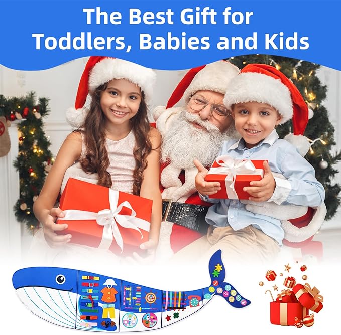 Whale Montessori Busy Board Toddler Busy Board, Foldable Montessoris Toys for 3+ Years Old, Activities Sensory Toys for Toddler Wall Panel﻿