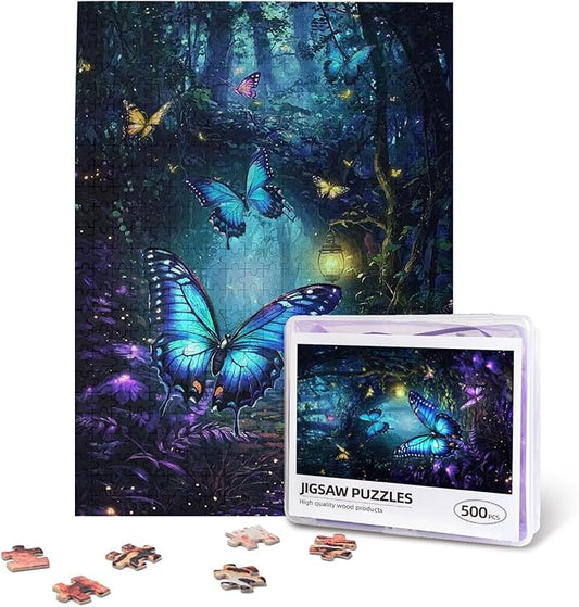 Butterfly Puzzles for Adults 500 Pieces,Magical Forest Puzzles 500 Pieces, Fantasy Puzzle,Glow Art Jigsaw Puzzles Butterflies,Fantasy Colorful Butterfly Insect Puzzle As Family Game for Adults