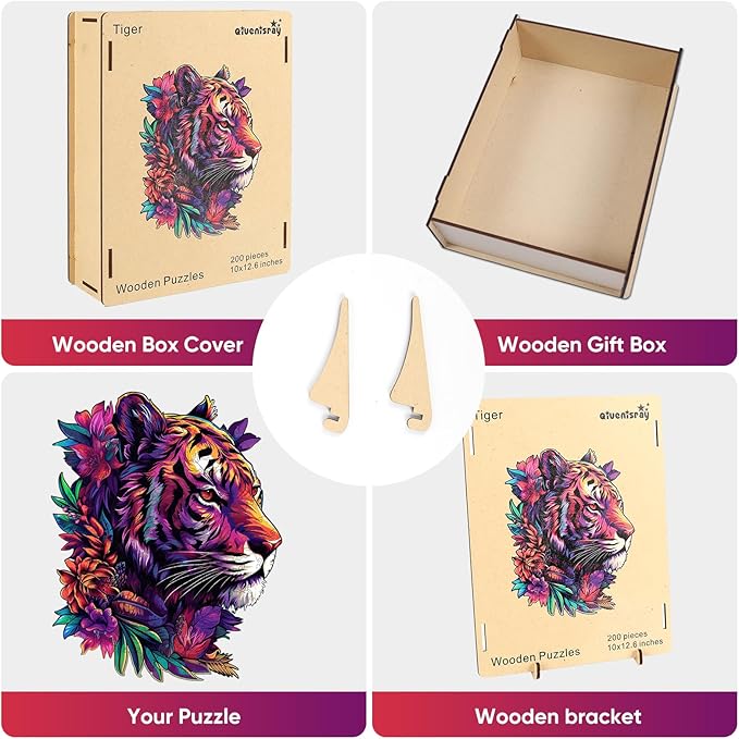 Wooden Puzzles 500 Pieces, Tiger Animal Puzzles for Adults Royal Unique Shape Adult Puzzles, Irregular Wood Puzzles Best Gift for Adults and Kids Family Game (13.8x17.4 in)