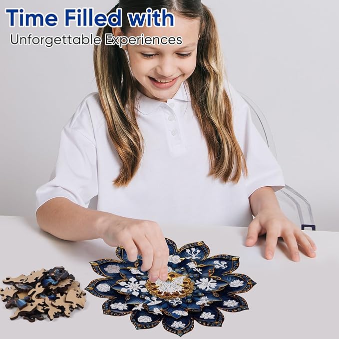 Puzzles for Adults 500 Pieces, Mandela Queen Flower Wooden Puzzles,16.5x16.5in, Royal, Unique Shaped Lotus Yoga Gifts Jigsaw Puzzles, Irregular Wood Puzzles Creative Gift for Adults Family Game