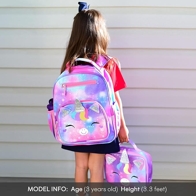mibasies Girls Backpack for Elementary School, Kids Backpack for Girls 5-8 Unicorn Bangs