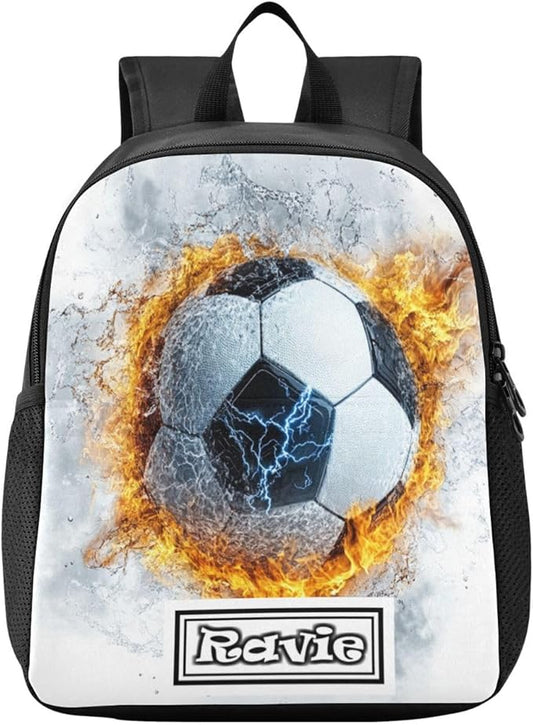 Fire Football Sports Toddler Backpack for Boys Girls 3-6 Preschool Small Backpacks Kids Mini Kindergarten Bookbag for Elementary for Travel School