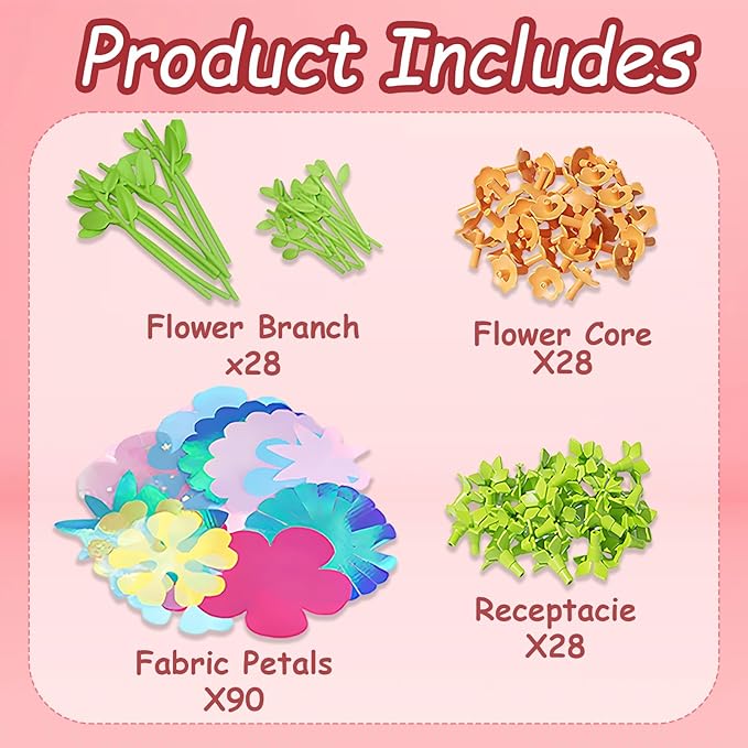 Fabric Flower Bouquets Toys for Kids Adults - DIY Craft Kits Toy Bouquet Making Kit, Handmade Fabric Flowers Crafts Activity, Creative Gift for Girls Boys Children Party Decor, Age 3 4 5 6 7 8 9