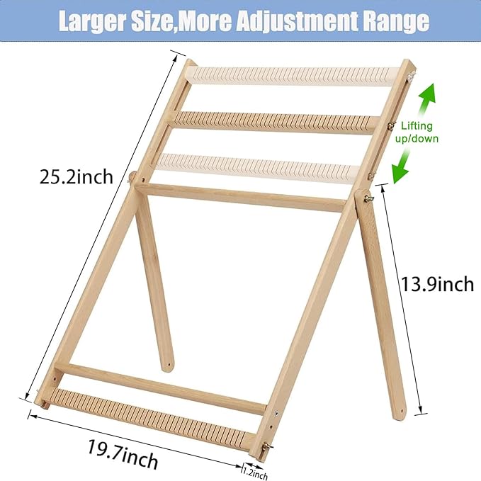 Sawvolker Weaving Loom with Stand 25.2" HX19.3 W,Wooden Multi-Craft Weaving Loom Arts & Crafts, Extra-Large Weaving Frame Loom,Develops Creativity Frame Loom Kit for Beginner,Adult,Kids,Loom Large