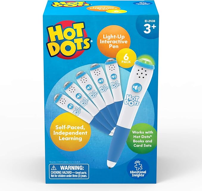 Educational Insights Hot Dots Light-Up Interactive Pen, Set of 6 Pens, Interactive Learning, Compatible with Any Hot Dots Set (Workbooks Not Included)