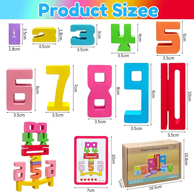 Wooden Number Building Blocks - 20Pcs Stacking for 3+ Years Old Kids, Digital Building Blocks, 1-10 Digital Blocks Toys, Balance Competition Toy, Educational Gift for Boys and Girls