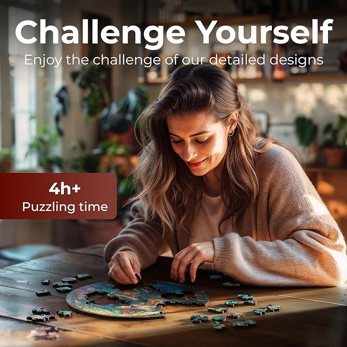 Crafthub Mystical Creatures Wooden Puzzles for Adults – A3 Dreamy Mermaid with 127 Pieces Wood Puzzles – Jigsaw Puzzles with Unique Animal Shapes – 10.9"x10.9"