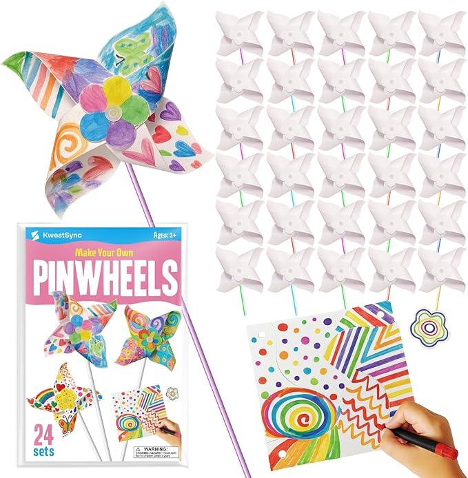 24 Pack DIY Pinwheels Fall Crafts for Kids - Arts and Crafts for Kids 4-6, 4-8 - Fun & Easy Assembly, Bulk STEM Educational Activity for Autumn,Thanksgiving,Party Favor, Art Classroom and More