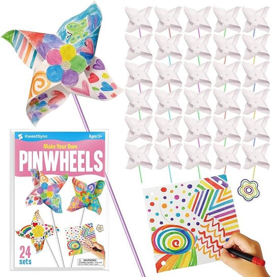 24 Pack DIY Pinwheels Fall Crafts for Kids - Arts and Crafts for Kids 4-6, 4-8 - Fun & Easy Assembly, Bulk STEM Educational Activity for Autumn,Thanksgiving,Party Favor, Art Classroom and More