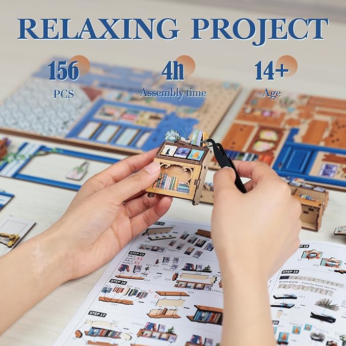 Fsolis Book Nook Kit - DIY Miniature Dollhouse Kit 3D Puzzles for Adult Tiny House Mini Booknook Craft Bookshelf Decor, 186 Wooden Pieces, Gifts for Women Teenagers Book Lovers (Literature Bookstore)