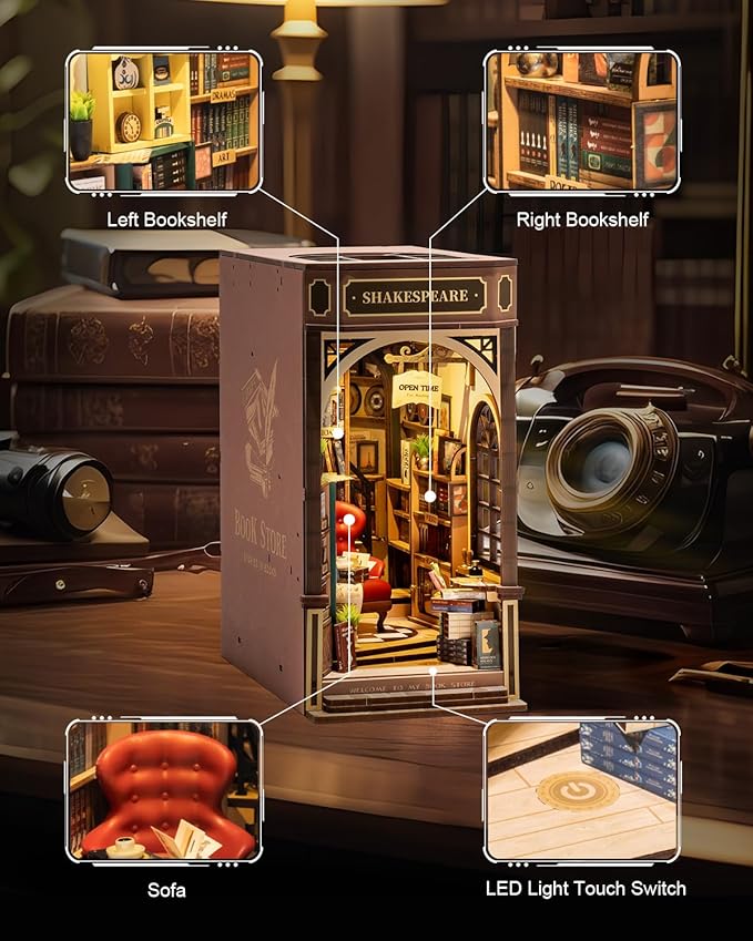 rowood Book Nook,DIY Book Nook Kits for Adults,3D Wooden Puzzle Bookend Miniature Kit,Bookshelf Insert Decor Alley,Wood Craft Hobbies for Women/Men,Birthday Bookstore