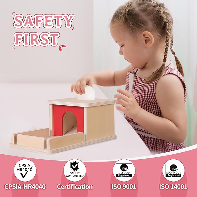 Montessori Wooden Object Permanence Box Toys for Babies, Ball Drop Toy with Tray for 18+ Months Kids, Fine Motor Toys for 2 3 Years Old, Sensory Toy Early Age Learning Materials