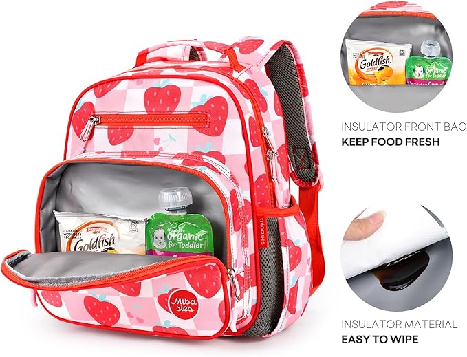 mibasies Toddler Backpack for Girls 2-4: Preschool Kindergarten Backpack - Cute Kids Backpacks for Girls - Strawberry Red