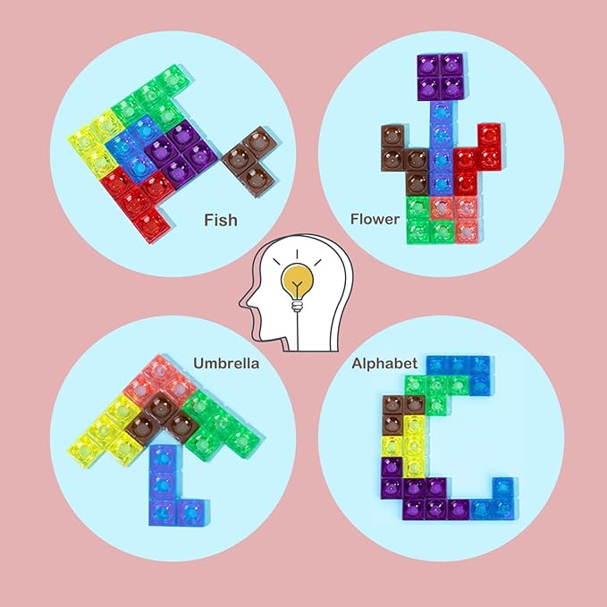 Wooden Blocks Puzzle Brain Teasers Toy, Intelligent Colorful 3D Plastic Blocks Game with Vertical Wood Frame Game Board, Tangram Educational Montessori Toys Gift for Kids Age 4-8 Years Old