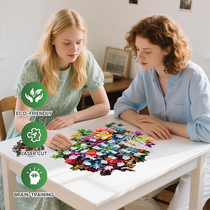 Wooden Puzzles for Adults,500Pieces Colorful Succulent Plants Jigsaw Puzzles,Unique Irregularly Shaped Animal Wooden Jigsaw Puzzle for Adult Family Game Gift,17.2 * 16.6in