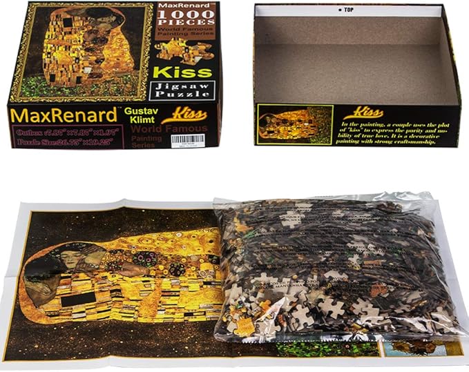 MaxRenard Game Jigsaw Puzzle 1000 Pieces Fine Art The Kiss Klimt Fine Artwork Challenge Family Game Fit Together Perfectly