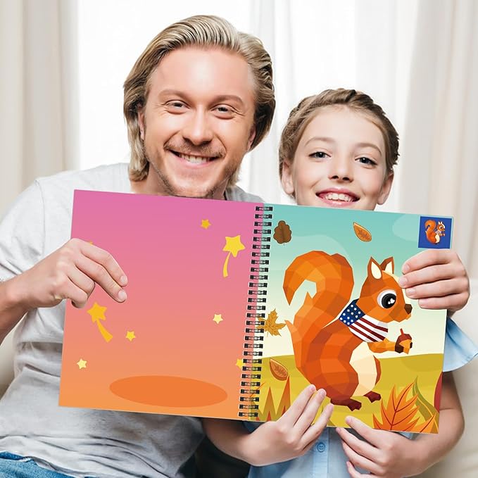 Omgouue 2PCS 4th of July Patriotic Crafts for Kids Ages 4-8 Sticker Paint Books Gift Party Create 20 Pictures（Sticker Sheets are Separate）