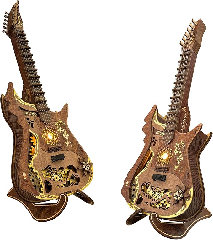 CUTEROOM 3D Wooden Puzzle Chord Guitar - DIY Mechanical Model Kit for Adults, Wooden Gear Construction Craft Set, Creative Jigsaw Puzzle Gift for Birthday Christmas