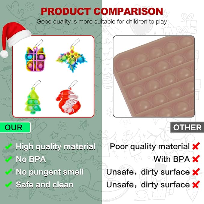 32Pcs Christmas Mini Pop Fidget Toy Pack for Kids Girls Boys Toddlers Christmas Stocking Stuffers Party Favors Gifts Stress Relief