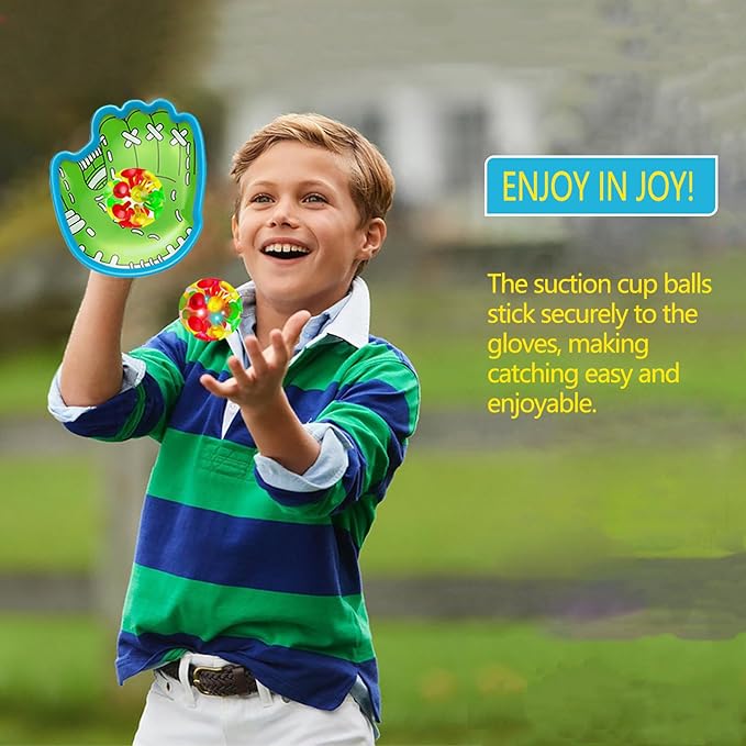 punkdog LED Toss and Catch Ball Game Set - 2 LED and 2 Regular Suction Cup Ball with 4 Easy-Grip Gloves - Beach Sports Toys for Kids - Outdoor Games for Backyard or Park - Christmas for Kids