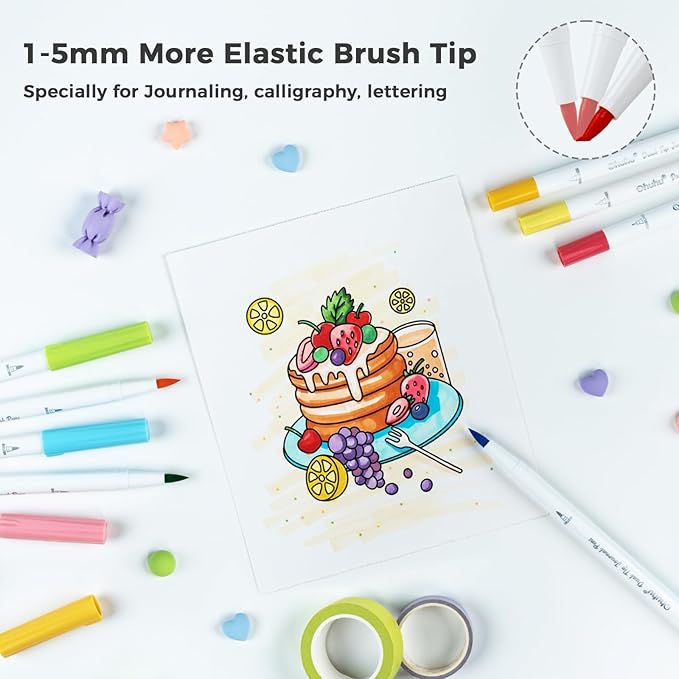 Ohuhu Markers for Adults Coloring Books No Bleeding 80 Colors Coloring Markers Pens for Journaling Water-Based Dual Tips Extra Fine & Brush Drawing Pens for Calligraphy Lettering Card-making