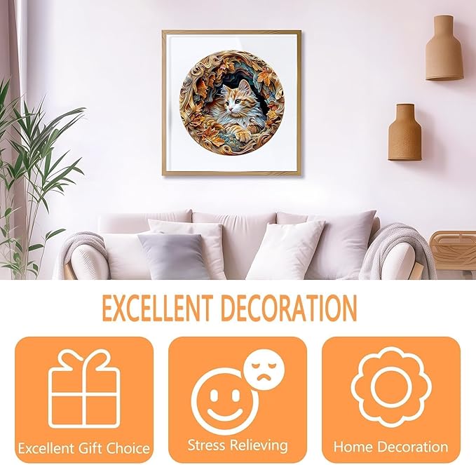 Wooden Puzzles for Adults, 3D Visual Effects Inside The Cave with a Persian Cat Wooden Jigsaw Puzzles for Adults, Unique Shape, Wood Puzzles Adult, Wall Art Home Decor (M-11.4 * 11.4in -200 pcs)
