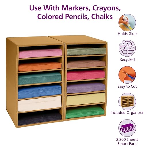 Colorations Lightweight Construction Paper with Organizer - 2200 Sheets - 9" x 12", Assorted Colors, Bulk Arts and Crafts Supplies, Classroom Must Haves