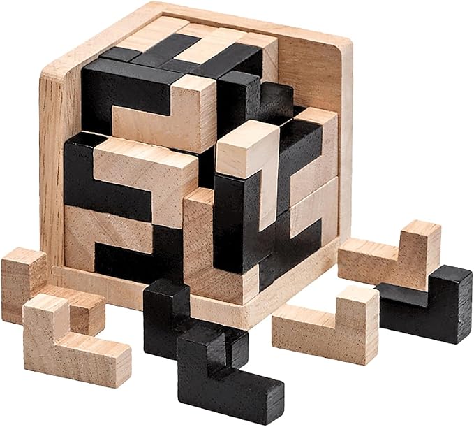 Wooden Brain Teaser Puzzle Cube Wooden Puzzles T-Shaped Jigsaw Logic Puzzle Educational Toy for Kids and Adults by AHYUAN (L Shape Black and Natural)