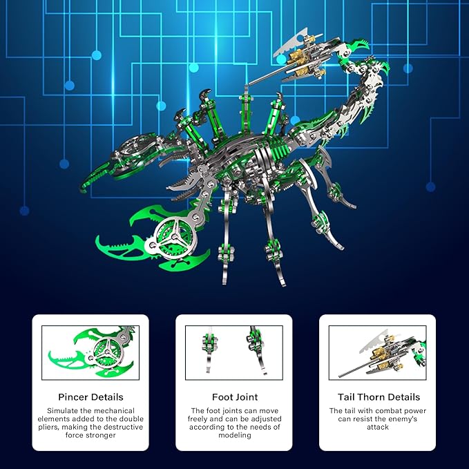 3D Metal Model Kits,3D Metal Puzzle for Adults Mechanical Scorpion King Green Steel Warcraft Collection DIY Animal Brain Teasers Simple 3D Puzzles for Adults.