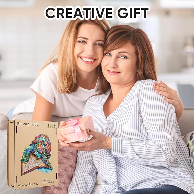 Wooden Puzzles for Adults, 501 Pieces Reading Turtle Wooden Jigsaw Puzzles, Animal Puzzle Unique Shaped Gift for Adults and Kids on Birthday Thanksgiving, Family Puzzle Games(16.2"*16.5'')
