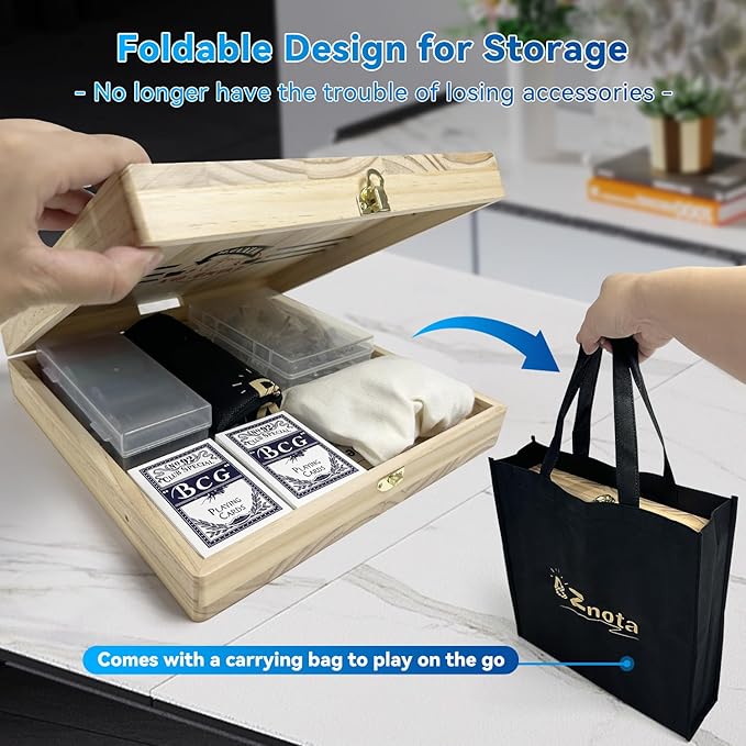 Large 23 inches Horse Racing Board Game with 11 Luxury Metal Numbered Horses, Foldable Wood Horse Race Board Game with 2 Sets of Dice, 2 Boxes of Cards, 80pc Poker Chips for Parties and Gambling