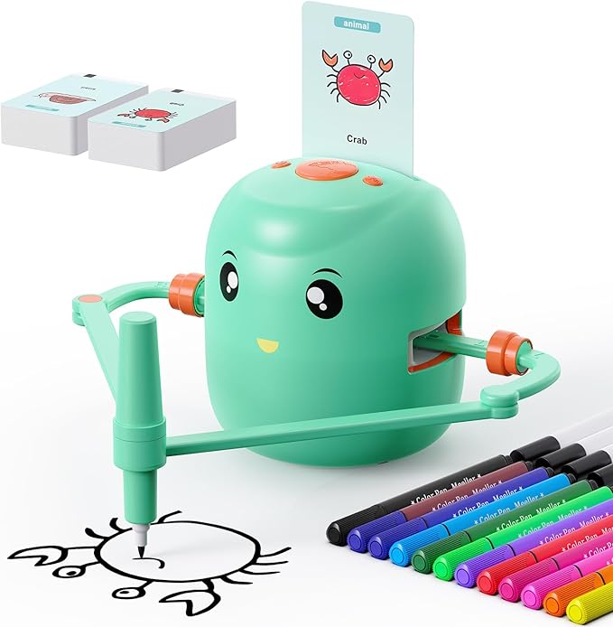 Smart Drawing Robot for Kids,Montessori Educational Painting Toy for 5+ with Voice Interaction&16 Color Pens,Magic Drawing Robot with 150 Learning Word Cards,Ideal Gift for 5+ Year Old Boys Girls