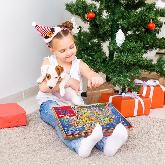 200 Pieces United States Map Jigsaw Puzzle for Kids Ages 4-8, USA Map Puzzle for Kids and Older Floor Puzzles Toddler Geography Educational Toys for Boys, Girls & Adults